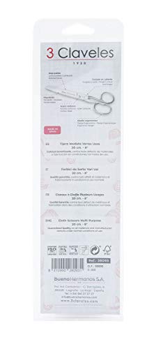 3 Claveles Tijera Varios Usos (Línea Home), Plata, Modista 8" (20 cm)