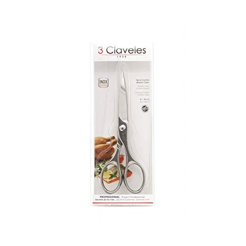 3 Claveles Tijeras Cocina Multiusos, Acero Inoxidable, Brillo, 20 cm
