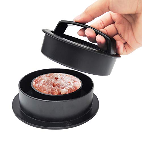 3 en 1 Prensa para Hamburguesas,Dar 50 Piezas de Papel para Hamburguesas para Deslizadores antiadherentes para Barbacoa Prensa Burger Press - Negro