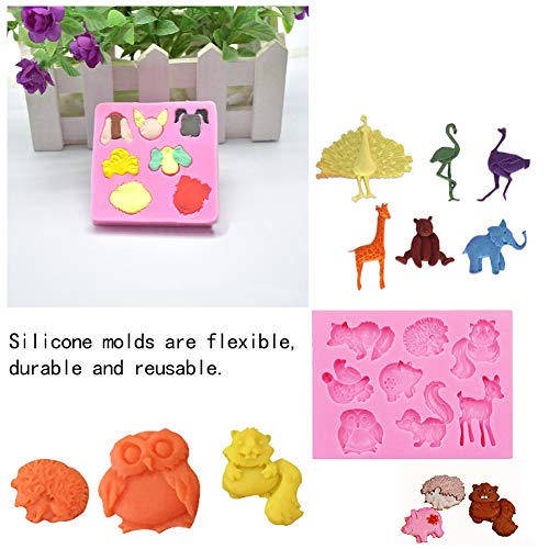 3 Pack Animal Silicone Fondant Cake Molds Moldes de Silicona para Fondant, decoración de Tartas, Herramientas para Hacer Bricolaje, Dulces, Chocolate, Cubitos de Hielo, jabón