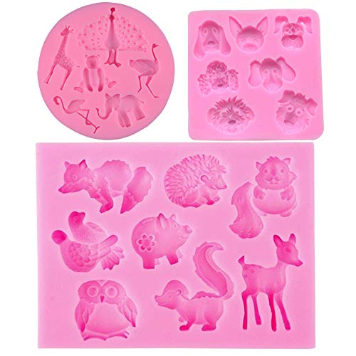 3 Pack Animal Silicone Fondant Cake Molds Moldes de Silicona para Fondant, decoración de Tartas, Herramientas para Hacer Bricolaje, Dulces, Chocolate, Cubitos de Hielo, jabón