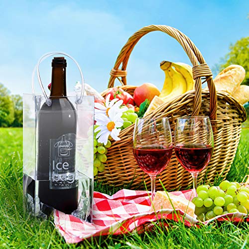 3 Piezas Bolsa de Vino de Hielo Transparente Plegable Bolsa de Enfriador de Vino Bolsas de Vino de PVC con Asa para Champán Cerveza Fría Vino Blanco Bebidas Heladas