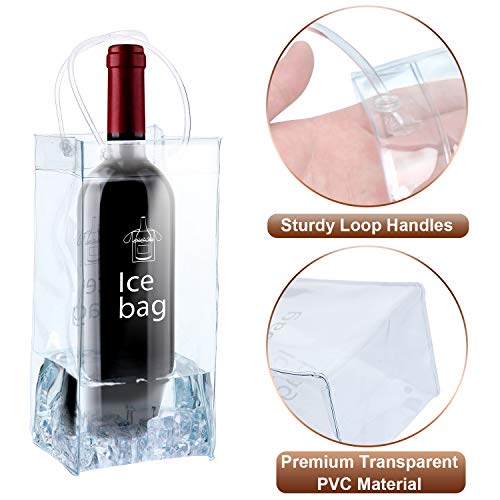 3 Piezas Bolsa de Vino de Hielo Transparente Plegable Bolsa de Enfriador de Vino Bolsas de Vino de PVC con Asa para Champán Cerveza Fría Vino Blanco Bebidas Heladas