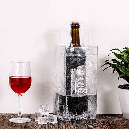 3 Piezas Bolsa de Vino de Hielo Transparente Plegable Bolsa de Enfriador de Vino Bolsas de Vino de PVC con Asa para Champán Cerveza Fría Vino Blanco Bebidas Heladas