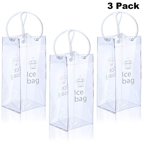 3 Piezas Bolsa de Vino de Hielo Transparente Plegable Bolsa de Enfriador de Vino Bolsas de Vino de PVC con Asa para Champán Cerveza Fría Vino Blanco Bebidas Heladas