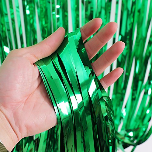 3 Piezas de Cortina de Oropel Metálica, Cortina Brillante de Borlas de Lamina Decoración de Ventana para Fiesta de Cumpleaños Boda (Verde)