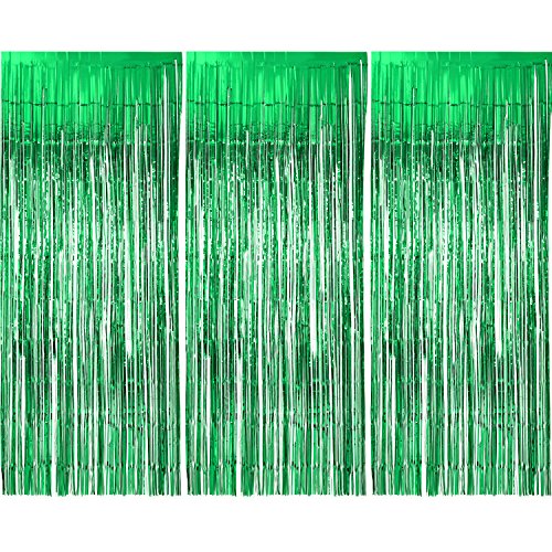 3 Piezas de Cortina de Oropel Metálica, Cortina Brillante de Borlas de Lamina Decoración de Ventana para Fiesta de Cumpleaños Boda (Verde)