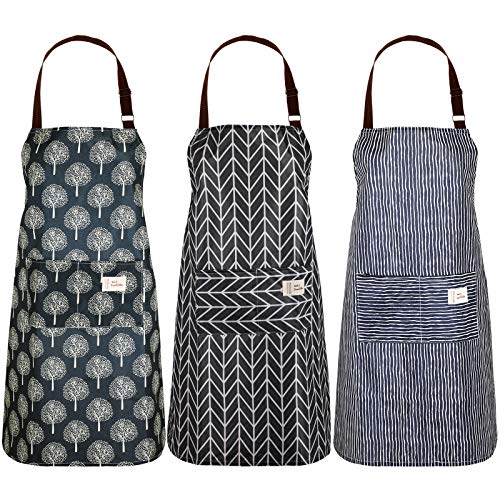 3 Piezas Delantales de Mujeres con Bolsillo Delantal de Cocina Ajustable Impermeable para Cocinar Hornear Limpieza de Hogar