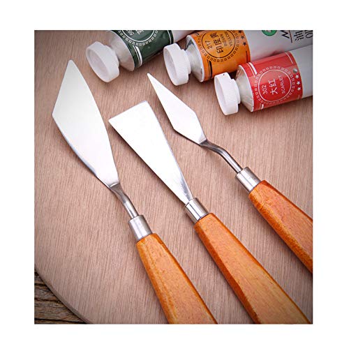 3 Piezas espátulas mixtas de Acero Inoxidable, para Artistas, Pintura, Aceite, Herramientas, Pintura, Mango de madera Accesorios para Pintura Al óleo, Juego de Cuchillos Pintura