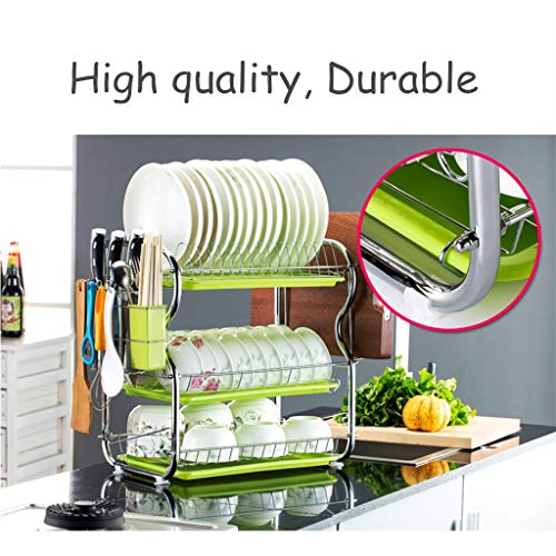 3-Tier Cocina De Acero Inoxidable Soportes para Platos Dish Drainer Dish Rack Holder Organización Estante con Bandeja de Goteo, Para Utensilios, A