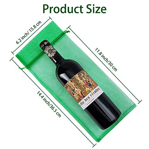 30 bolsas de organza para vino, bolsas de malla transparente para regalo de vino, fundas para botellas, vestidos con cordón para Navidad (verde)
