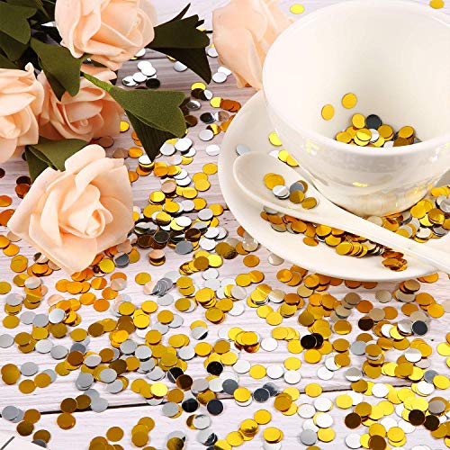 3,5 Onzas de Confeti de Círculo Confeti de Papel Metálico Brillante Confeti Redondo de 1/4 Pulgada para Materiales de Decoración de Fiesta de Boda Cumpleaños (Plateado y Dorado)