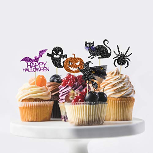 37 piezas de decoración para tarta de Halloween con forma de bruja fantasma murciélago, calabaza, araña, gato, negro, magdalenas, decoración para fiestas de Halloween