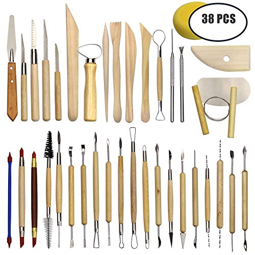 38 Piezas Herramientas de modelado de arcilla Set Ball Stylus Dotting Tools Herramienta de escultura de Arcilla de cerámica de madera Para tallado de arcilla /Cera / Tallado de madera / Art DIY
