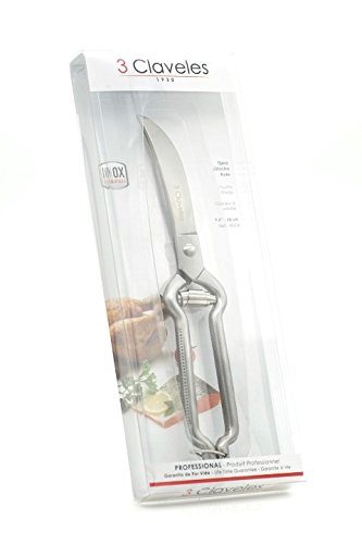 3Claveles 434 - Tijera trincha aves de 9.5 pulgadas, inox, con cierre de seguridad