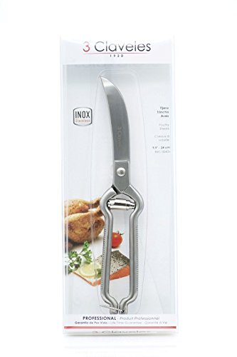 3Claveles 434 - Tijera trincha aves de 9.5 pulgadas, inox, con cierre de seguridad