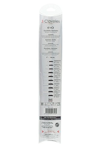3Claveles Evo - Cuchillo Santoku alveolado, 18 cm, 7 pulgadas