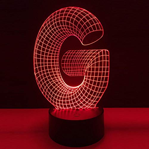 3D Luz De La Noche LED Lámpara de Letra G 7 Colores Cambiando Con El Botón De Tacto Inteligente Iluminación Decoración Dormir Lámpara, Regalos Perfectos para Niños Navidad