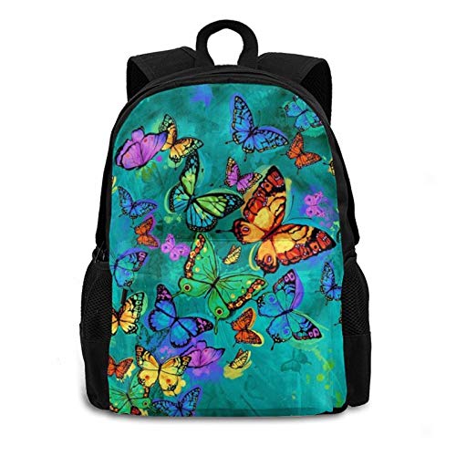 3d Rainbow Mariposas En Turquesa Casual Mochila Daypacks Bookbag Para Mujeres Hombres Niños