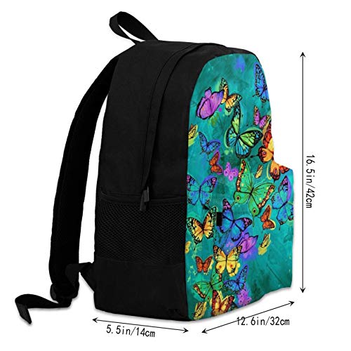 3d Rainbow Mariposas En Turquesa Casual Mochila Daypacks Bookbag Para Mujeres Hombres Niños
