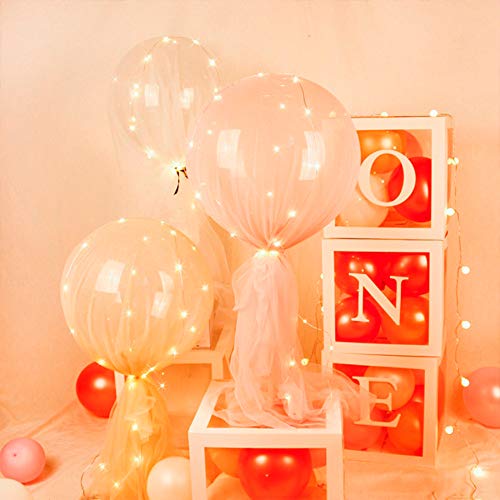 4 cajas de decoración para fiestas de baby shower, cajas de globos transparentes blancas con 30 globos y 29 letras para decoraciones navideñas de fiesta de cumpleaños de baby shower