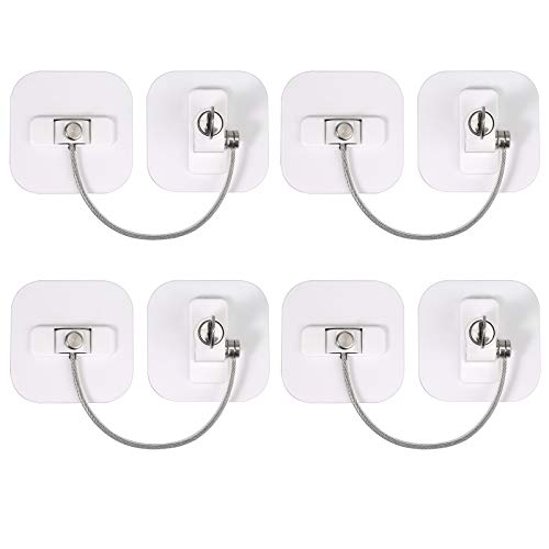 4 Pcs Cerradura de Nevera Seguridad de Armario para niños Cable Cierre con Llaves para Muebles Puerta de nevera, Gabinete, Cajón, Armario - Blanco
