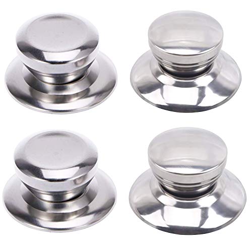 4 Pcs Pomo de acero inoxidable para tapa de olla, Universal para mango tapa de repuesto Mango tapa de olla tapa de cristal Asa Pomo, Mango de Perilla para Tapas de Ollas y Salsas, 2 estilos