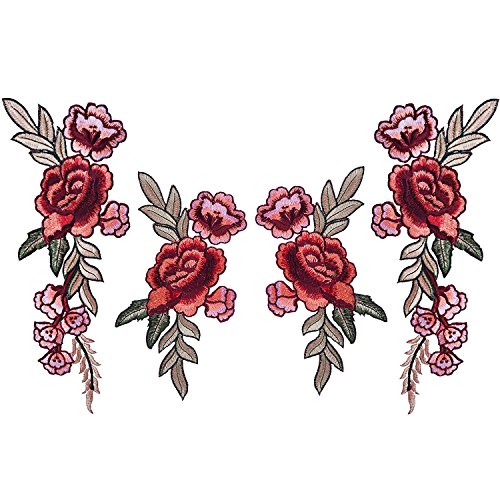 4 Piezas Parches Bordado Parches de Flor Parche Termoadhesivo de Costura Apliques Decorativo para Vestido Sombrero Zapatos Vaqueros (2 Tamaños)