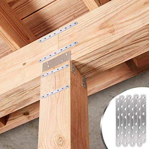 4 Piezas Placa Union Soportes Planos 245mm x 20mm x 3mm Placas de Fijación de Metal Plano Pletina Acero Inoxidable Soportes de Esquina Recto Unión para Madera Bricolaje con 32Piezas Tornillos
