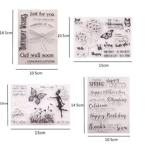 4 Piezas Primavera Tema Sello de Silicona Transparente Sello de Goma Transparente para DIY Scrapbook Álbum de Fotos Papel