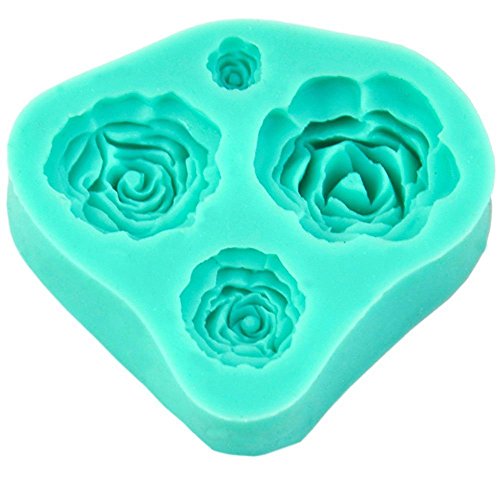 4 Tamaño Rosa Flor de silicona del molde de la torta Decoración Fondant Fimo Sugarcraft