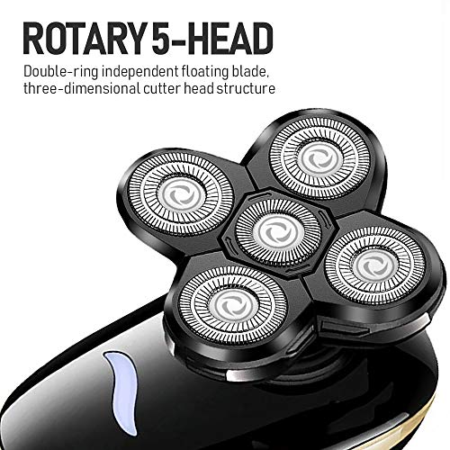 5 IN 1 Afeitadora Eléctrica Cortapelos Hombre, Uso en Húmedo & Seco, 4D Cabezas Rotativa y Barba Electrica Maquinilla De Afeitar, Afeitadora de Cabeza Calva Recortador, USB Recargable, Impermeable