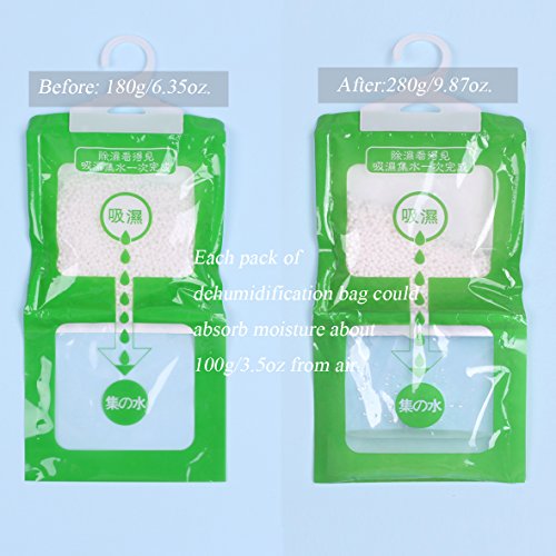 5 Pack Kitchen Bathroom Wardrobe Hanging Hygroscopic Anti-Mold Deodorizing Moistureproof Desiccant Bag, Dehumidification Process Could be Witness