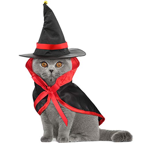 5 Piezas Disfraz para Gato de Halloween Alas de Disfraz de Murciélago Capa de Gato Sombrero de Mago con Campanas de Calabaza para Disfraz de Mascota de Halloween
