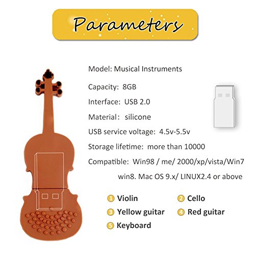【5 Piezas】 LEIZHAN Memoria USB 2.0 8GB Pendrive Silicona Impermeable Flash Drive Memorias Regalo para Niños-Instrumentos Musicales