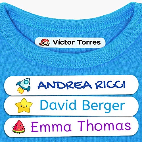 50 Etiquetas Termoadhesivas Personalizadas, de 6 x 1 cms, para marcar la ropa. Color Blanco (Para Planchar)
