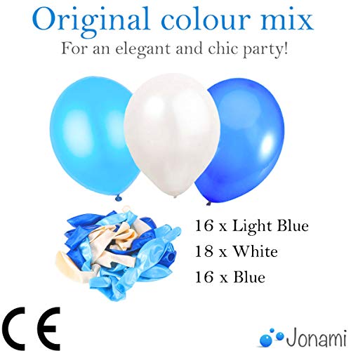 50 Globos Azul Blanco y Turquesa Brilante de 36 cm. Globos de Látex de 3,2g. por Helio. Decoraciones y Accesorios para Fiesta de Cumpleaño y Bautizo