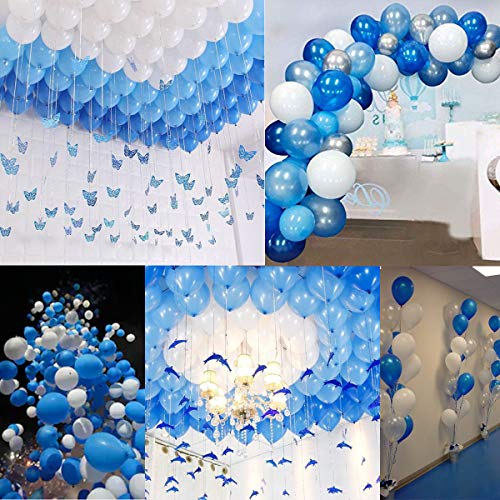 50 Globos Azul Blanco y Turquesa Brilante de 36 cm. Globos de Látex de 3,2g. por Helio. Decoraciones y Accesorios para Fiesta de Cumpleaño y Bautizo