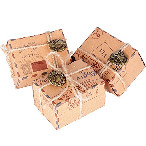 50 Pcs Cajas de Papel Kraft de Caramelo Dulces Bautizo Bombones Regalos Recuerdos Detalles para Invitados de Boda Fiesta Comunion Graduación Decoración Favor Boda