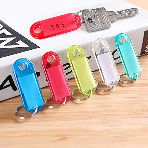 50 pcs Identificador de Llaves, Llaveros con Etiqueta Key Tags Tarjeta de Papel Grabable para ID Nombre, Clave Equipaje Nombre de la mascota Etiquetas de Memory Stick, Multicolor