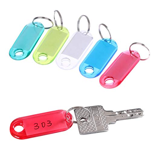 50 pcs Identificador de Llaves, Llaveros con Etiqueta Key Tags Tarjeta de Papel Grabable para ID Nombre, Clave Equipaje Nombre de la mascota Etiquetas de Memory Stick, Multicolor