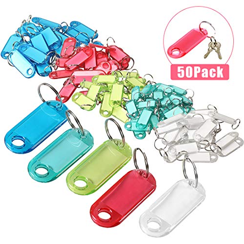 50 pcs Identificador de Llaves, Llaveros con Etiqueta Key Tags Tarjeta de Papel Grabable para ID Nombre, Clave Equipaje Nombre de la mascota Etiquetas de Memory Stick, Multicolor