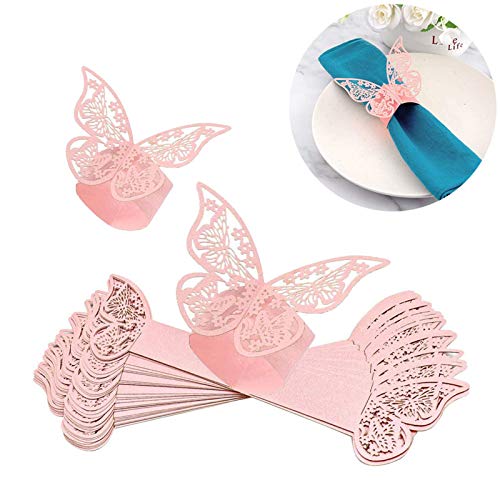 50 pcs Servilleteros Anillo Servilletero Papel Decoracion Napkin Rings Mariposa Titular Anillo Cena DecoracióN Mesa servilleteros para boda, bautism, graduación, cumpleaños, navidad, fiesta (Rosado)