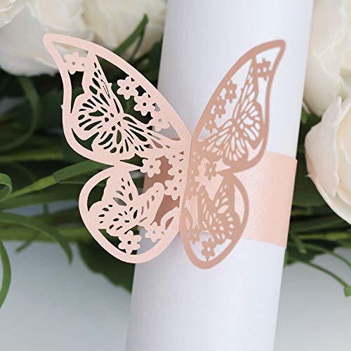 50 pcs Servilleteros Anillo Servilletero Papel Decoracion Napkin Rings Mariposa Titular Anillo Cena DecoracióN Mesa servilleteros para boda, bautism, graduación, cumpleaños, navidad, fiesta (Rosado)