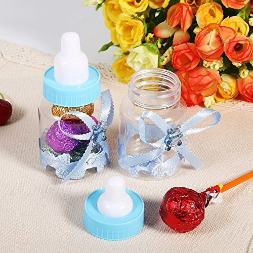 50 Piezas Botella de Caramelo, Caja Biberones Plastico Botellas Caja de Caramelo Set Botella Dulces Caja de Dulces para Fiesta de Baby Shower, 4 × 9 cm (Azul)