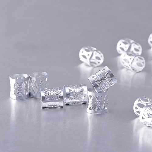50 Piezas Dreadlocks Beads Anillos de Rastas de Aluminio Ajustables Decoración de Pelo Trenzado (Plateado)