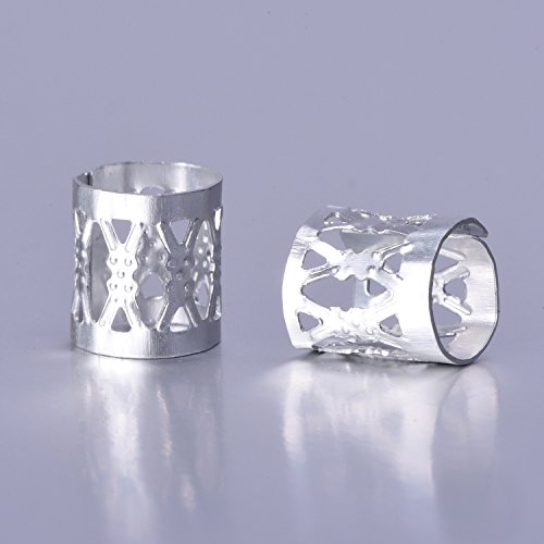 50 Piezas Dreadlocks Beads Anillos de Rastas de Aluminio Ajustables Decoración de Pelo Trenzado (Plateado)