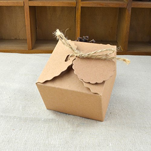 50 Piezas Papel Kraft Caja de Regalo Dulces Regalos Cajas Para el Presente del Banquete de Boda Embalaje Favor Regalo Dulces Marrón (Cuerda de yute)