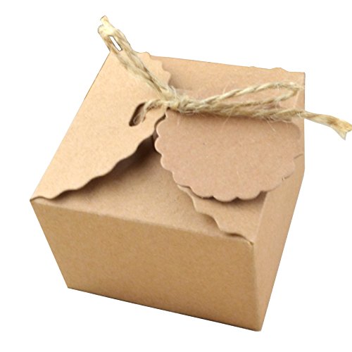 50 Piezas Papel Kraft Caja de Regalo Dulces Regalos Cajas Para el Presente del Banquete de Boda Embalaje Favor Regalo Dulces Marrón (Cuerda de yute)