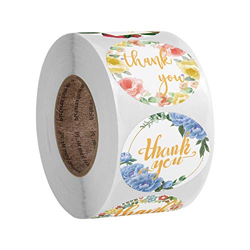 500 pegatinas de agradecimiento hechas a mano, con flores, etiquetas adhesivas redondas con flor, para regalos, bodas, bricolaje sobre sellado de caramelos y galletas (4 diseños)